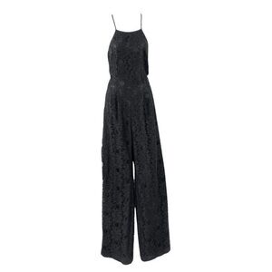 Devlin black lace pocketed wide leg halter jumpsuit large L K5
